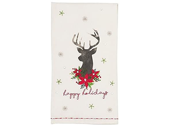 Mud Pie Deer Bust Embellished Towel, White
