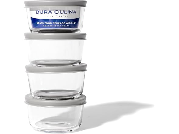 8-Piece Glass Food Storage Containers Set Grey