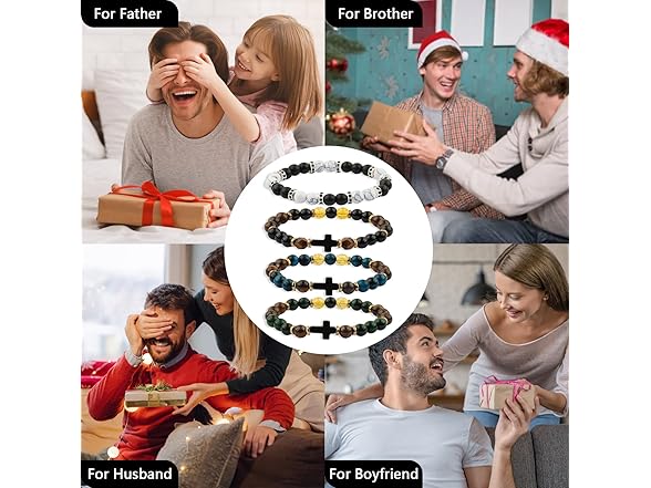 ZZLTAWS Tiger Eye Cross Bracelet 4 Pieces