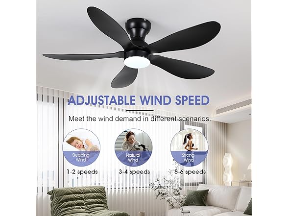 Kviflon 44 Inch Modern Flush Mount Ceiling Fan with Lights, (Open Box)