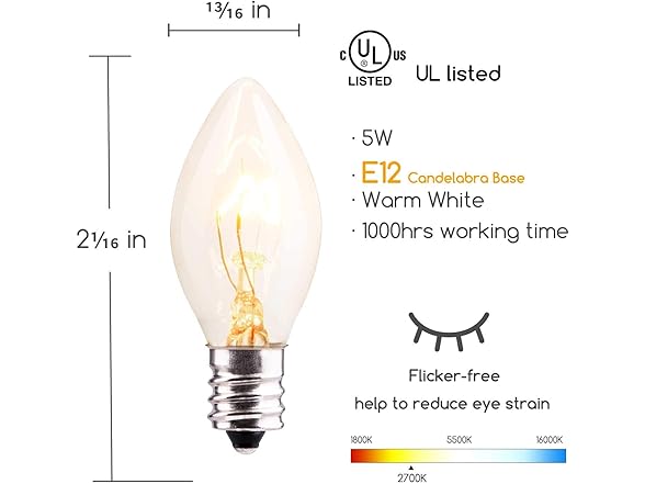 Brightown 25 Pack Clear Christmas Light Bulbs, E12 Candelabra Base