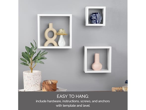 MELANNCO Floating Square Cube Shelves, Set of 3, White