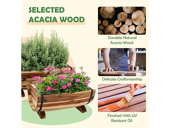 IDZO Solid Acacia Wood Half Barrel Planters