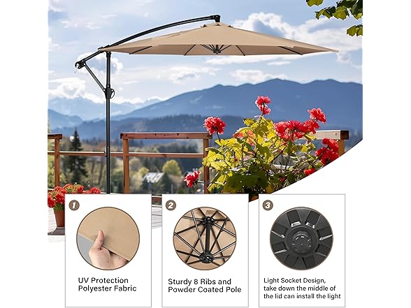 InfiniPower 10ft Cantilever Patio Hanging Umbrella