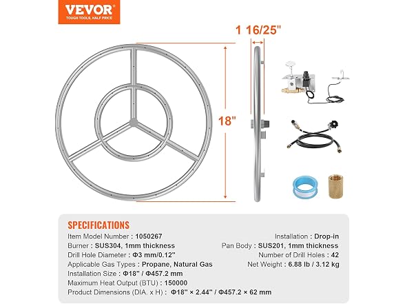 18 inch Round Stainless-Steel Fire Pit Burner