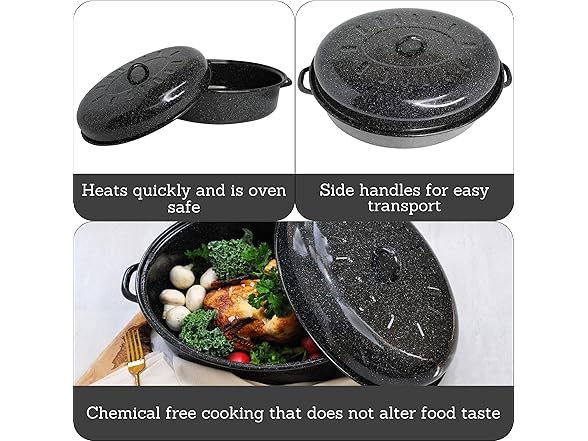 MIRRO 18in Enamel Oval Roaster with Lid, Black