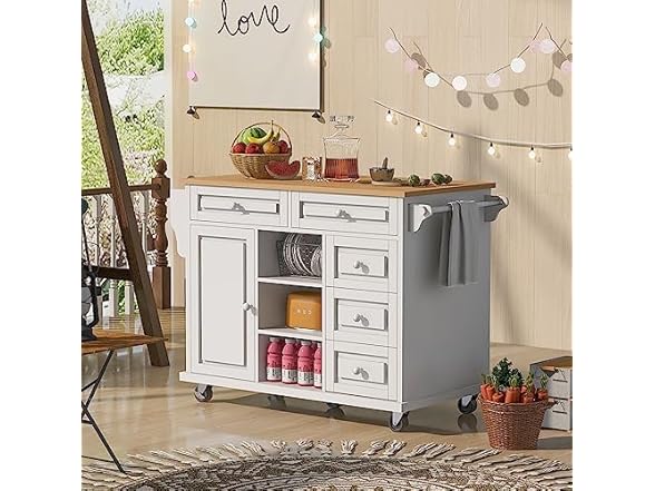 Lovtimber Kitchen Island Cart with 5 Dra
