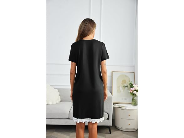 Ekouaer (M) Night Gown Soft V Neck Up Nightgowns