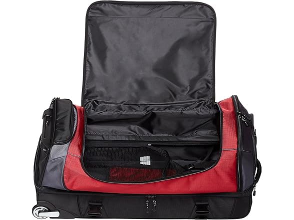 Amazon Basics Ripstop Wheeled Duffel, 35 Inch - Red