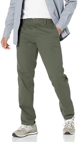 Amazon Essentials Men's Slim-Fit Wrinkle-Resistant Flat-Front Chino Pant, Dark Olive, 33W x 32L