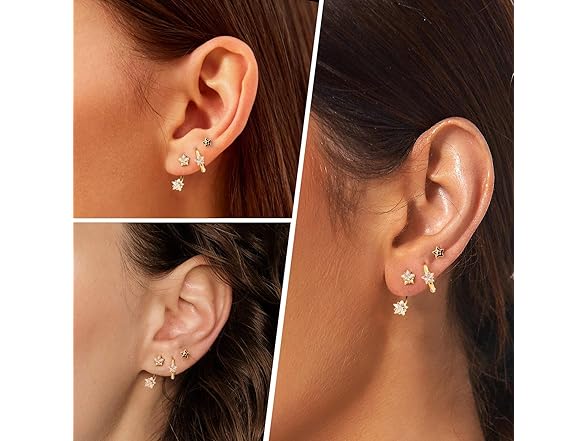 Glimz Gold Hoop Star Earrings Set