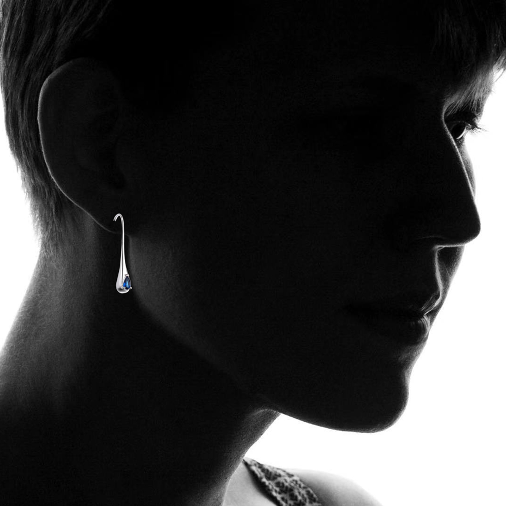 Sterling Silver Sapphire Drop Earrings - Gallery 7