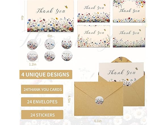 Vnaaem 24 Pack Wildflower Greeting Card