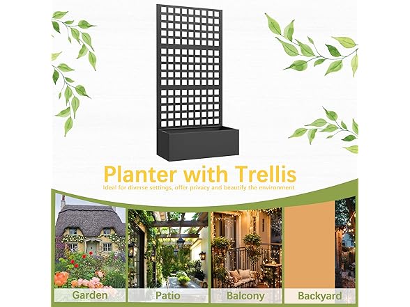 UPHYB Metal Planter Box with Trellis