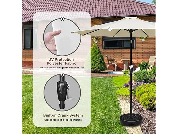 YSSOA 9' Patio Umbrella with 8 Sturdy Ribs, Beige