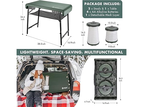 VILLEY Camping Table Collapsible Stools Set