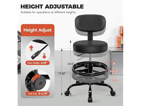 Bestglory Shop Stool with Wheels