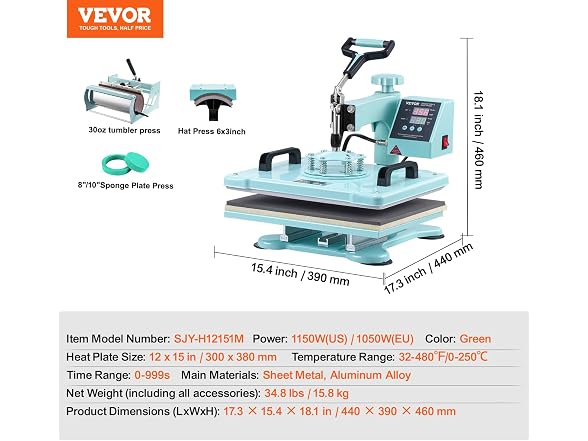 Heat Press Machine, 12 x 15 inch, 5 in Coating