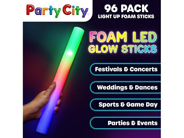 Party City 96pk LED Foam Glow Sticks 14”