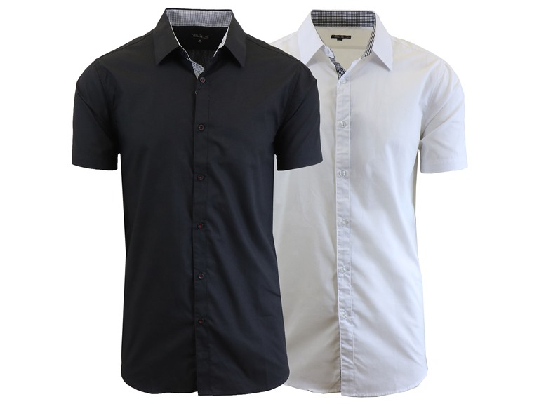GBH WC-----(New 2Packs) / MSS-500 / BK-WH / S Small 2Pk Mens S/S Solid Classic Dress Shirts Black & White