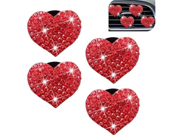 Zikefest Zikefest 4PCS Bling Heart Air Vent Cli
