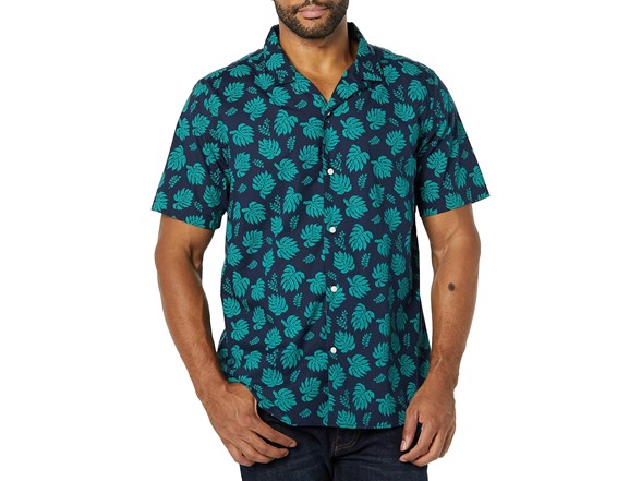 Navy Teal Green Palm Leaf Print