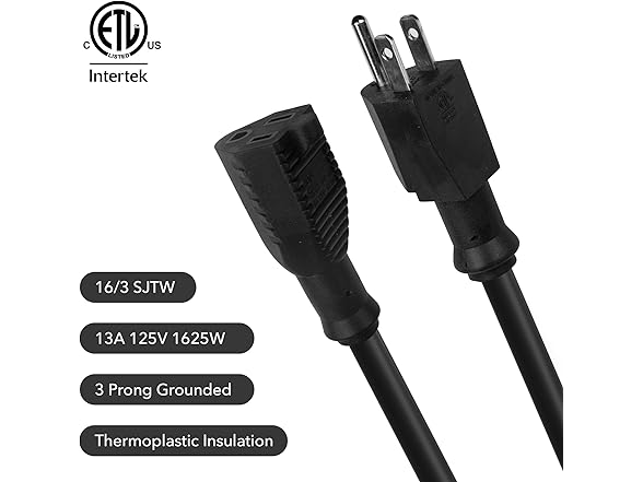 Clear Power 8 ft Extension Cord - 16/3 SJTW