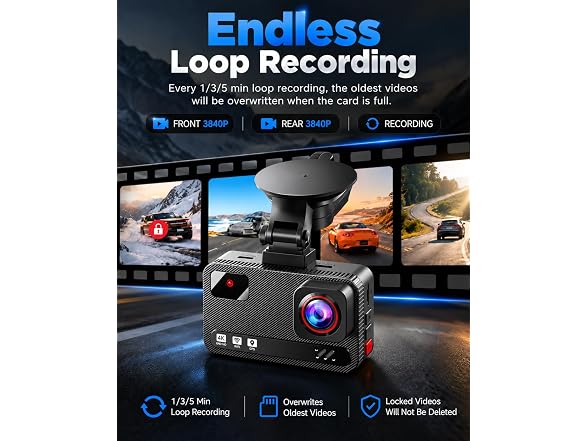 NDO Dash Cam Front and Rear, 4K 
