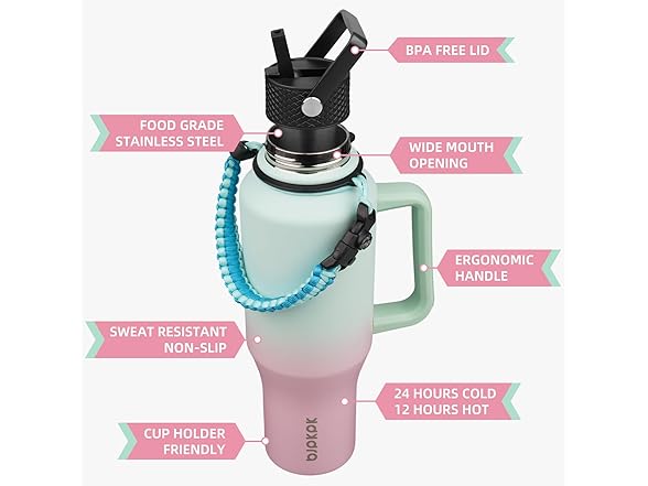 BJPKPK 40oz Insulated Water Bottles with Straw Lid