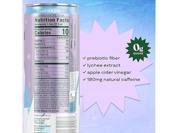 12PK Bloom Nutrition Sparkling Energy Drink - Glacier Crush