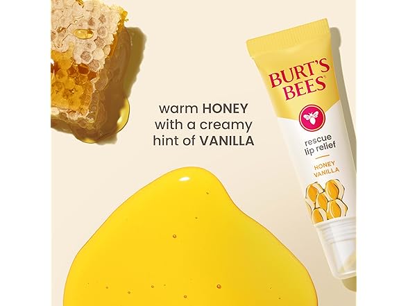 Burt's Bees Rescue Lip Relief, Honey Vanilla, Hydrating Lip Balm for Dry Cracked Lips, with Responsbily Sourced Beeswax and Shea Butter, 100% Natural Origin, 1 Squeezy Tube, 0.35oz - Gallery 7