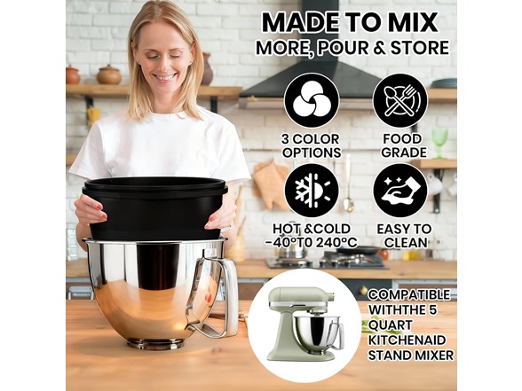 COOBL 5 QT Silicone Mixer Bowl Liners 3-Set with Lids