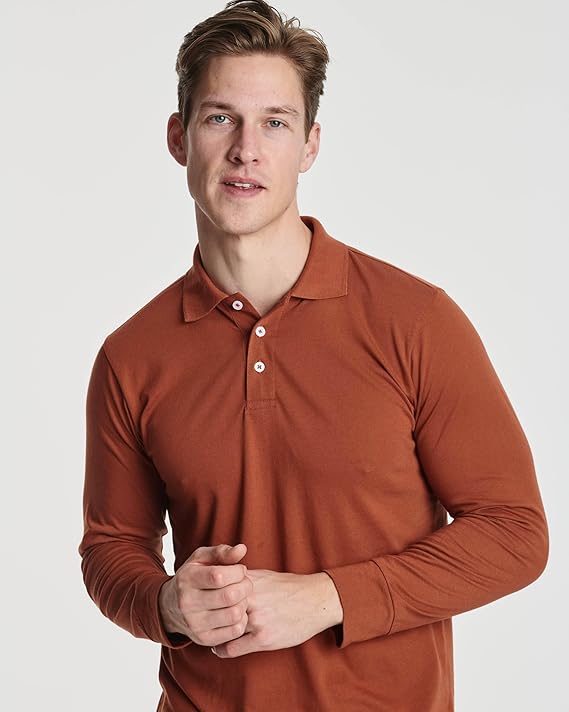 6PK Men's Cotton Long-Sleeve Polo Shirts - Gallery 6