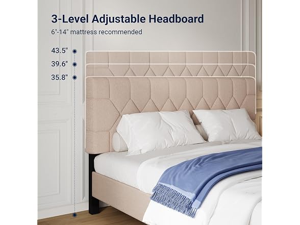 Avenco King Size Bed Frame with 3-Height Adjustable Headboard
