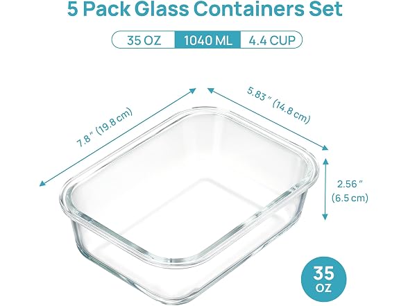 Vtopmart 5 Pack Glass Containers W/ Bamboo Lids