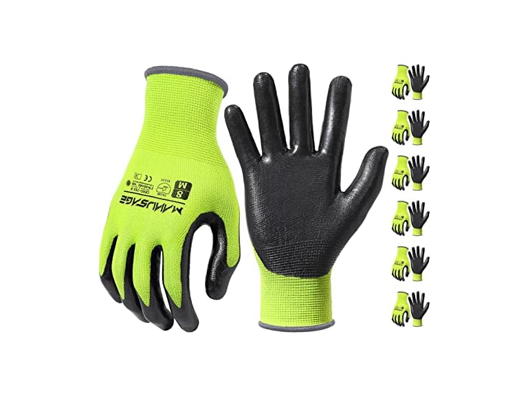 MANUSAGE Nitrile Work Gloves 6pr XL yellow