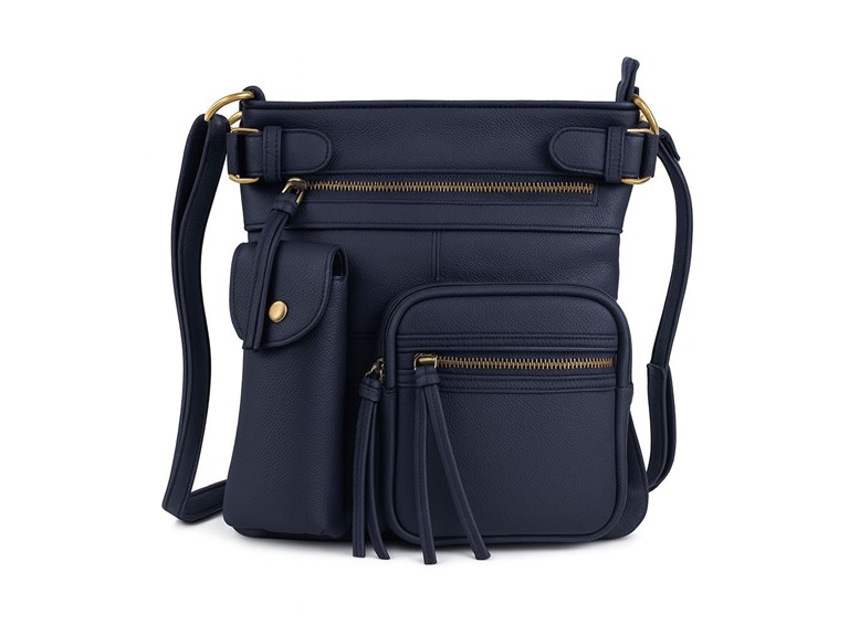Super Soft Genuine Leather Crossbody Bag with Top Belt Accent