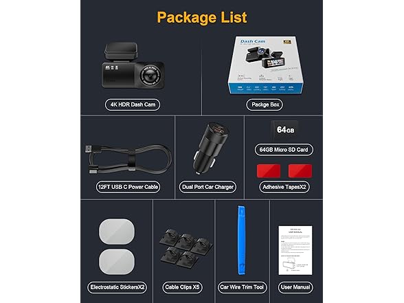 Estbuc 4K Dash Cam Front WiFi 64GB