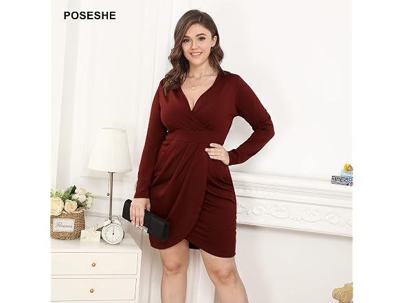 Poseshe Women (4XL) Dresses V Neck Dress V Dress