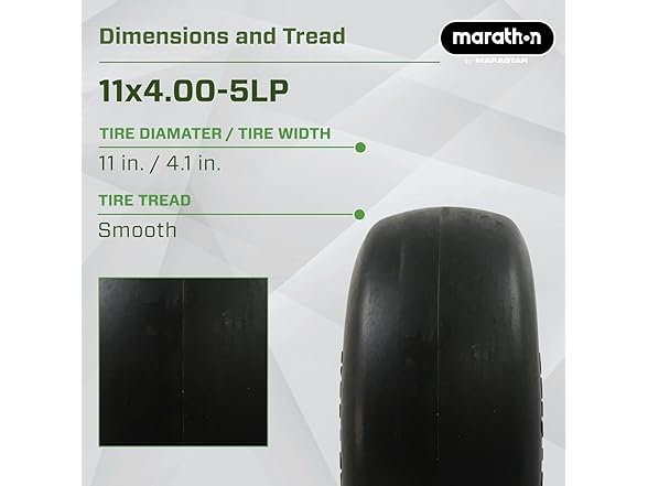 Marathon 01410P 11x4.00 Flat-Free Lawnmower Tire on Wheel