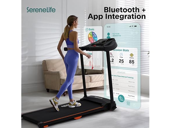 SereneLife Smart Foldable Treadmill with Bluetooth