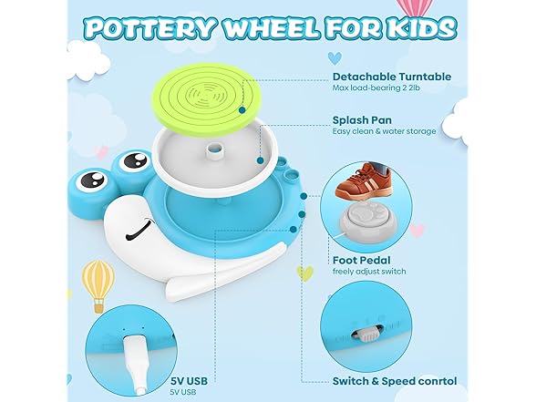 DCVREDF Pottery Wheel for Kids with 3 Clay Kits