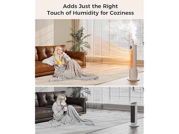 Oylus Space Heaters for Indoor Use - Portable Tower Heater with Humidifier, Remote, Adjustable Thermostat, 3 Heat Modes, Multiple Safety Protection, 12H Timer, Quiet Electric Heater for Bedroom (Open Box)