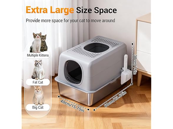 CuisinSmart Enclosed Stainless Steel Cat Litter Box