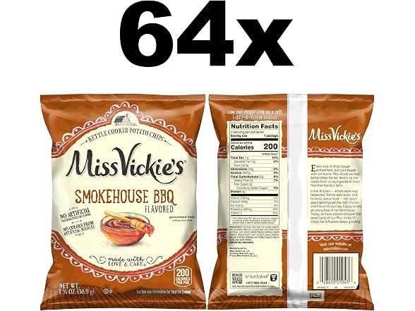 Miss Vickies Chips Smokehouse BBQ 1.375oz 64pk