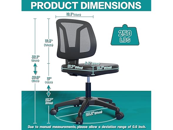 KIZECK Armless Swivel Ergonomic Chair
