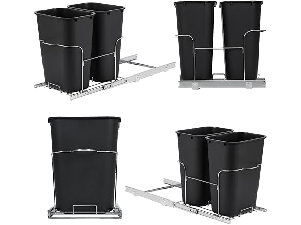 2 x 35 Quart Double Bin Pull-Out Trash Can for Under Kitchen Cabinet,Black 