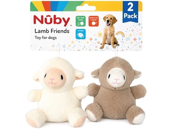 Nuby Plush Dog Toy 2-Pack- Plush Little Lamb