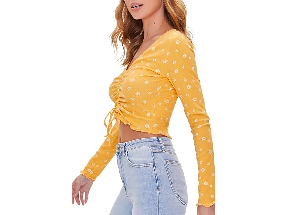 Forever 21 Women's (M) Floral Print Crop Top Gold