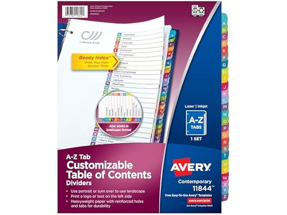 Avery A-Z Dividers for 3 Ring Binders